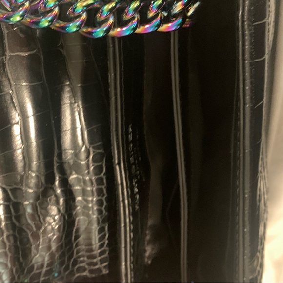 Kurt Geiger London Black Croc Embossed Leather Shoulder bag with Metallic Strap - Picture 8 of 9